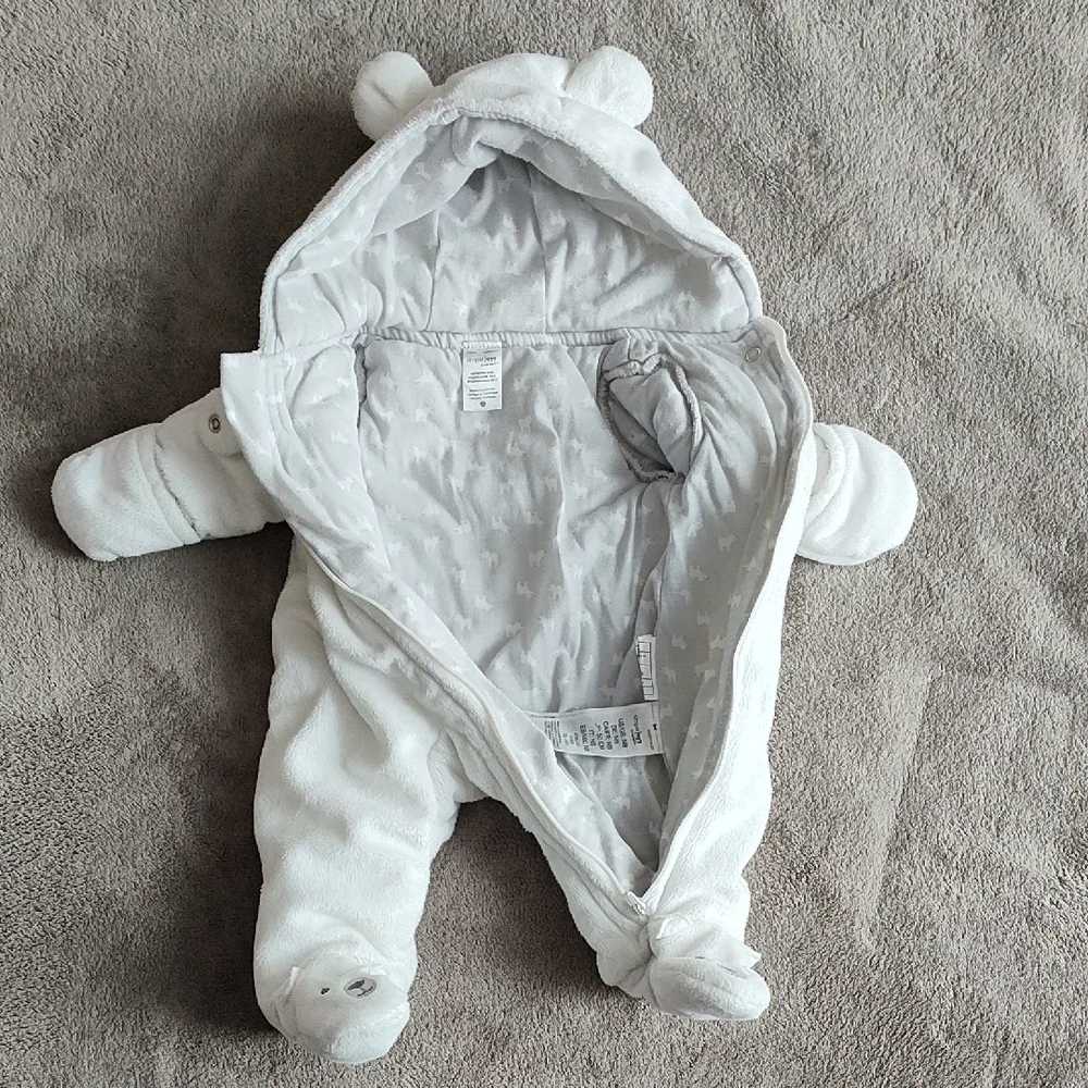 Carter's White Plush Hooded Footed One-Piece with Ears